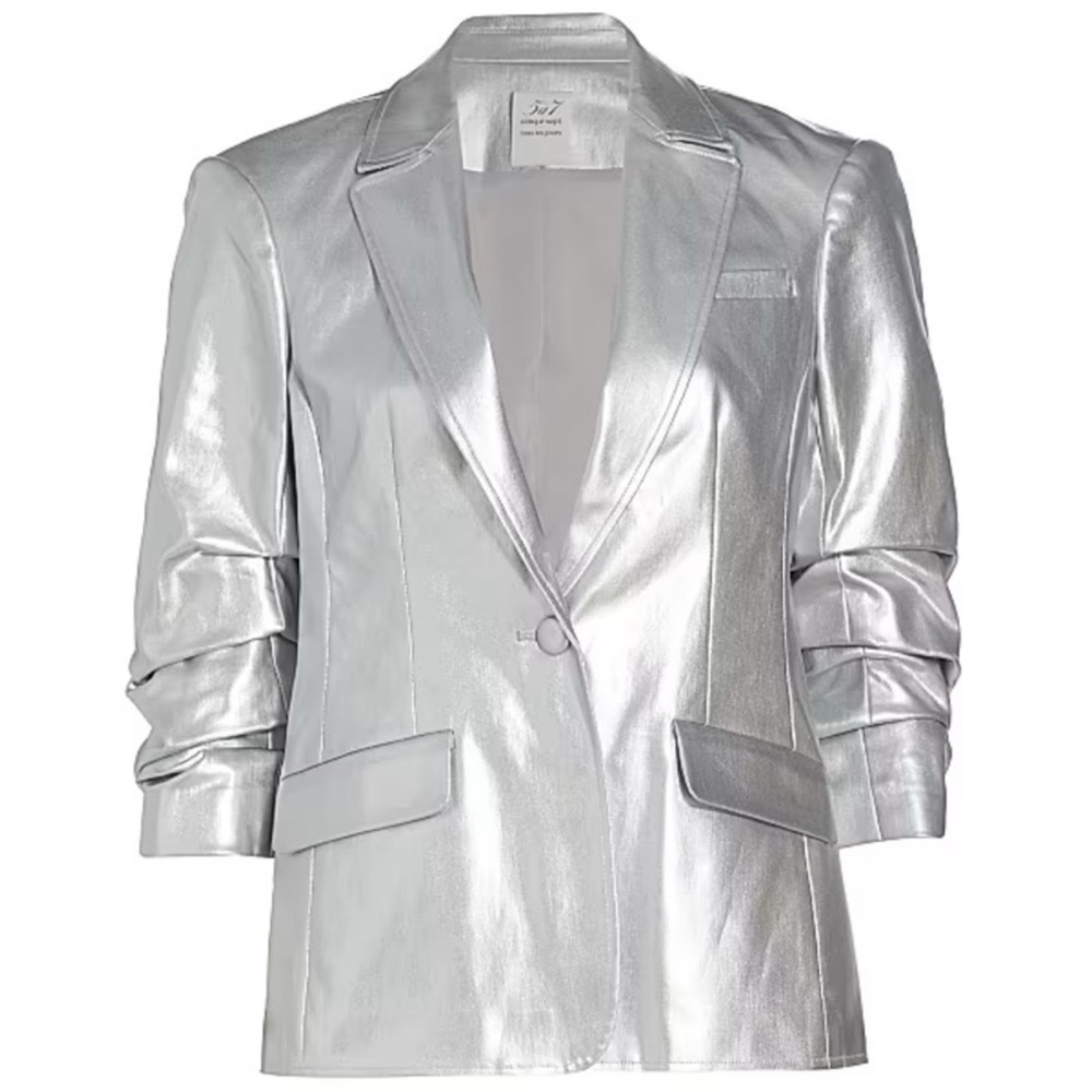 Cinq a Sept Khloe Metallic Silver Foiled Blazer Size 8
